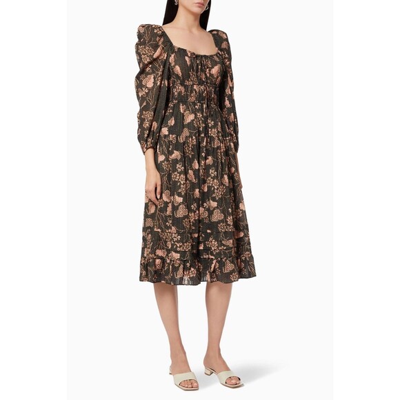Ulla Johnson Dresses & Skirts - NWOT Ulla Johnson Isla Floral Print Puff Sleeve Lined Midi Dress Balsam Size 4